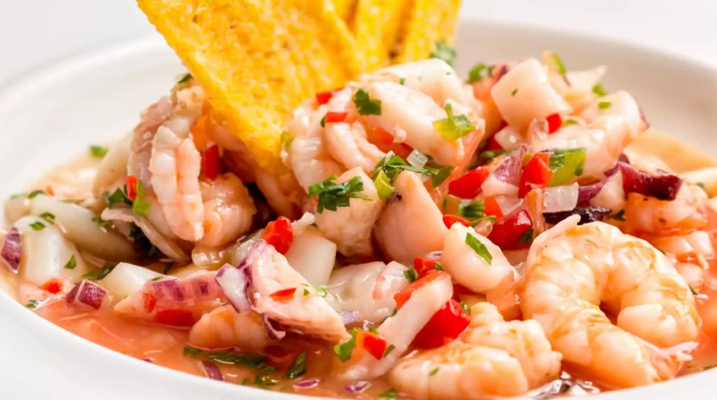 Ceviche de Langostinos: Plato festivo con langostinos frescos marinados